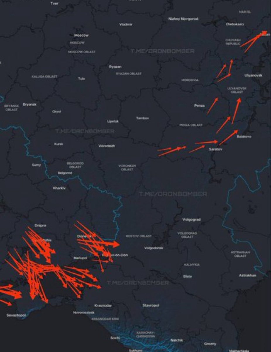 BREAKING:

Ukraine launches a major swarm of suicide drones against Russia.

Most of them are striking targets in Taganrog and Rostov. The large oil refinery in Taganrog is on fire