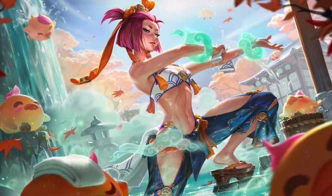Here's the Spirit Blossom Springs skinline bio: High in the mountains lies a bathhouse where guests go to melt away their worldly cares. This themed retreat, called "Spirit Blossom Springs," is an oasis free of drama. Its welcoming staff and magical steam wash away the burdens of