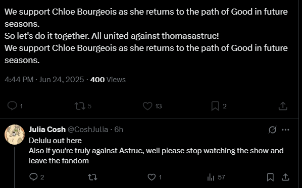 CoshJulia's tweet image. Aaaand they blocked me lmao
They criticize Astruc for blocking Cloé stans but they do the same xD #mlbtwt