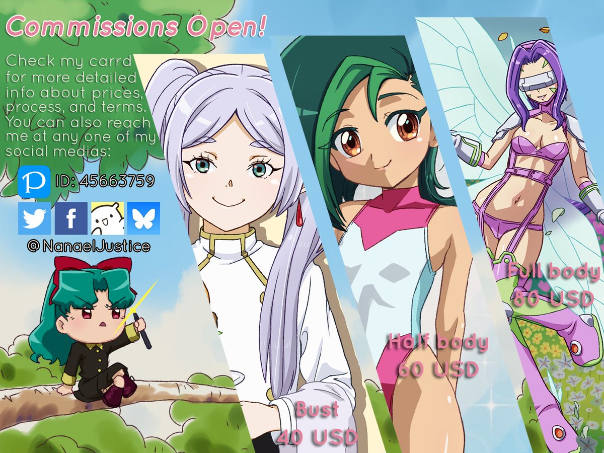 NanaelJustice's tweet image. After a long grind this June I'm opening my commissions again! Please check my carrd for prices and process if you are interested!
nanaeljustice.carrd.co/#commissions