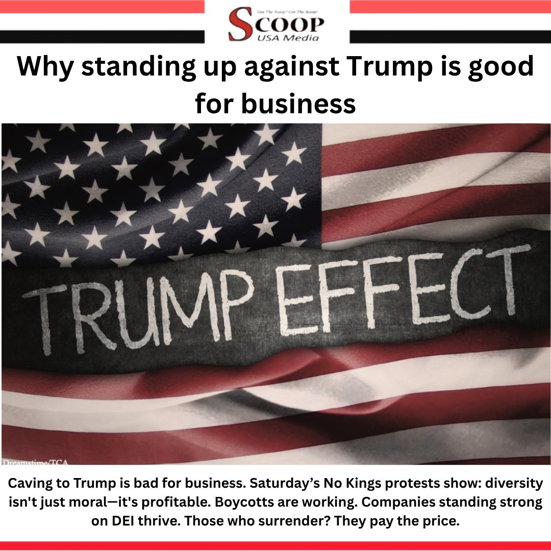 ScoopusaM's tweet image. Why standing up against Trump is good for business
Read: scoopnewsusa.com/why-standing-u…

#NoKingsProtest #BoycottPower #DEIMatters #BusinessForDemocracy #StandUpNotBackDown #RobertReich #DiversityIsStrength #CapitalismWithConscience #ConsumersForJustice #EconomicResistance