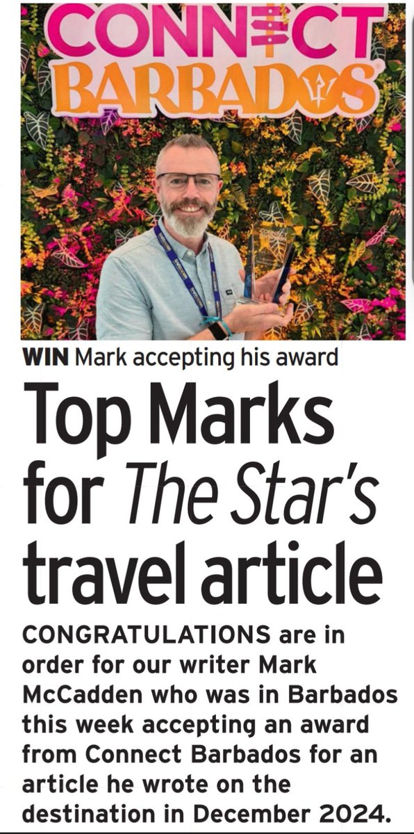 Rachel Beresford (@beresfordrachel) on Twitter photo You don't mind working late to get good news in - <a href="/markmccadden/">Mark McCadden</a> is in Barbados this week accepting an award for his article on Run Barbados, which ran on our *award-winning* āŗļø travel pages in December 2024. Pick up Thurs' Star for more travel & see Mark's article <a href="/IrishMirror/">Irish Daily Mirror</a> You don't mind working late to get good news in - <a href="/markmccadden/">Mark McCadden</a> is in Barbados this week accepting an award for his article on Run Barbados, which ran on our *award-winning* āŗļø travel pages in December 2024. Pick up Thurs' Star for more travel & see Mark's article <a href="/IrishMirror/">Irish Daily Mirror</a>