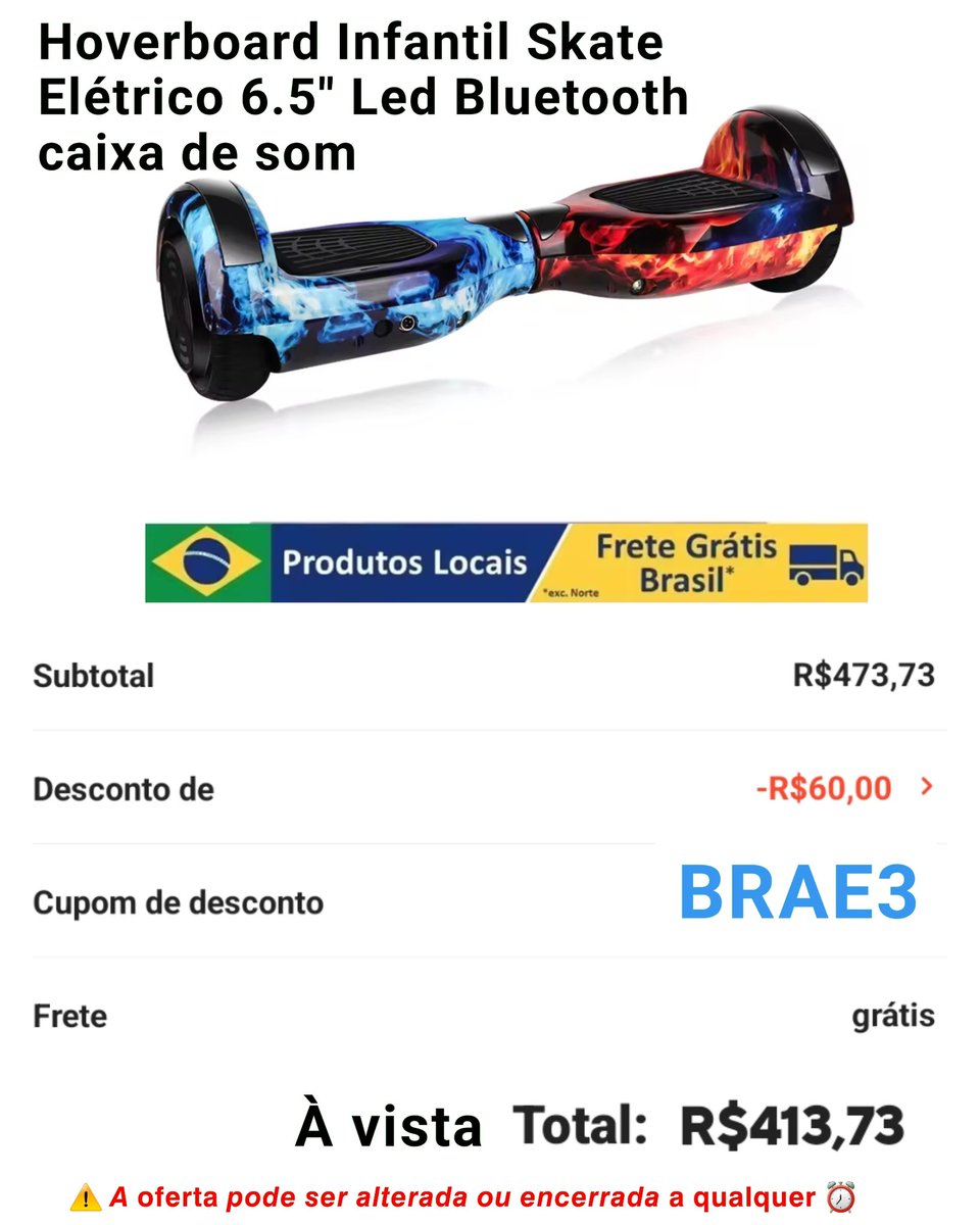 Promocaodehoje1's tweet image. 24/06/25 18:40
LINK 
promocaodehoje.com.br/produto/p/nhIC…
.
Marketplace  ALIEXPRESS 
Vendido por ICC AI BRASIL STORE
.
#hoverboard  #iccal #aliexpress 
#promocaodehoje #menorpreco