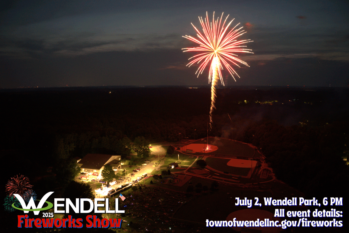 🎆 Curious about parking for the Wendell Fireworks Show? Maybe seeking a list of food trucks? Wondering about what you can and can't bring?

All of that info and more can be found on our website at townofwendellnc.gov/fireworks. See you at Wendell Park, one week from today!