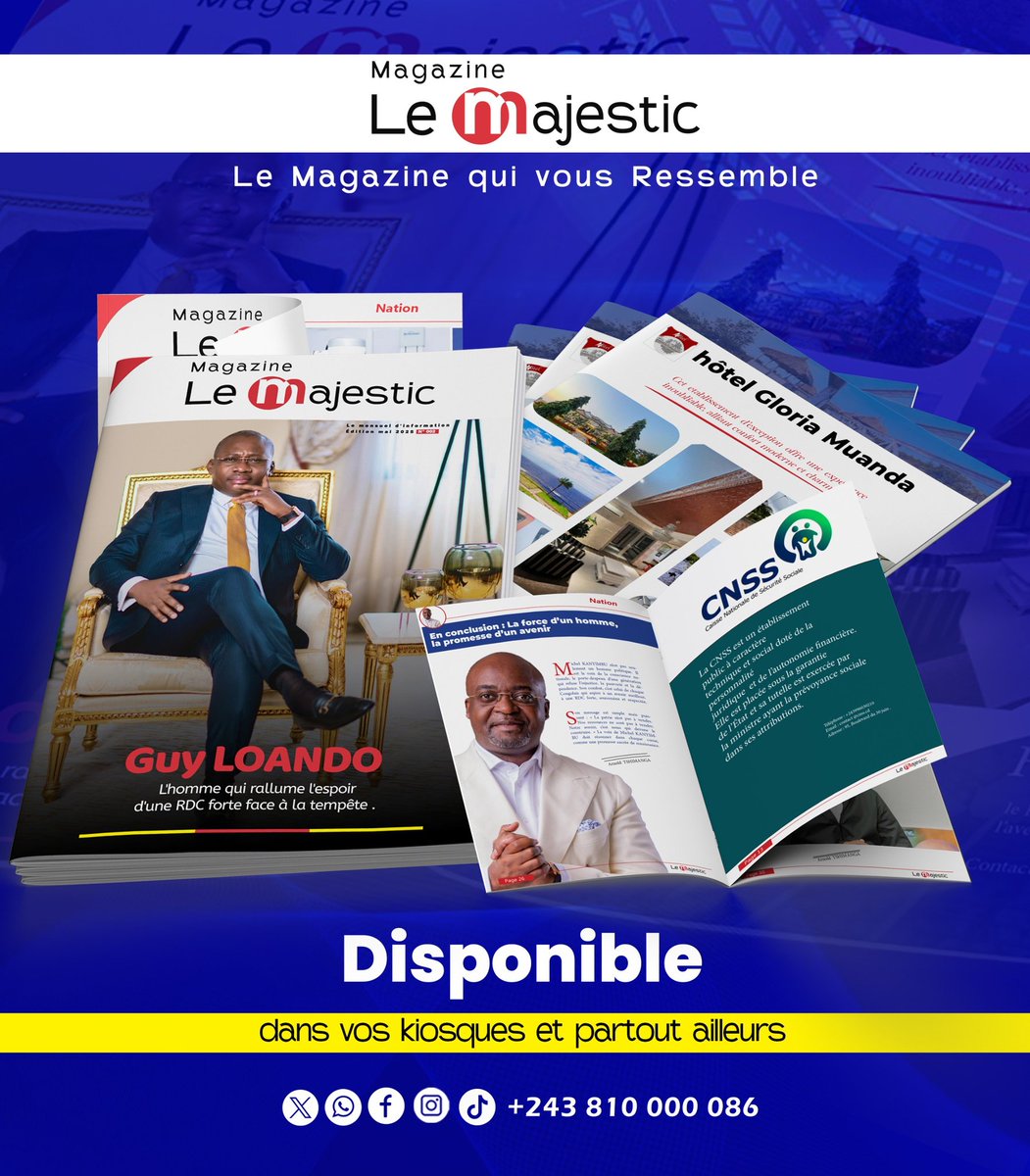 🚀 En couverture ce mois-ci : Guy Loando, le Ministre d'État en charge de l'Aménagement du Territoire !  Le nouveau #MajesticMagazine est là, prêt à vous surprendre ! Disponible dans tous vos kiosques — ne ratez pas ça ! 📖🔥 
<a href="/TshikuyaKayembe/">Tshikuya Kayembe</a> <a href="/Tshikuya_rachel/">Rachel Tshikuya</a> <a href="/Naomii_1105/">Naomi Tshikuya.</a>