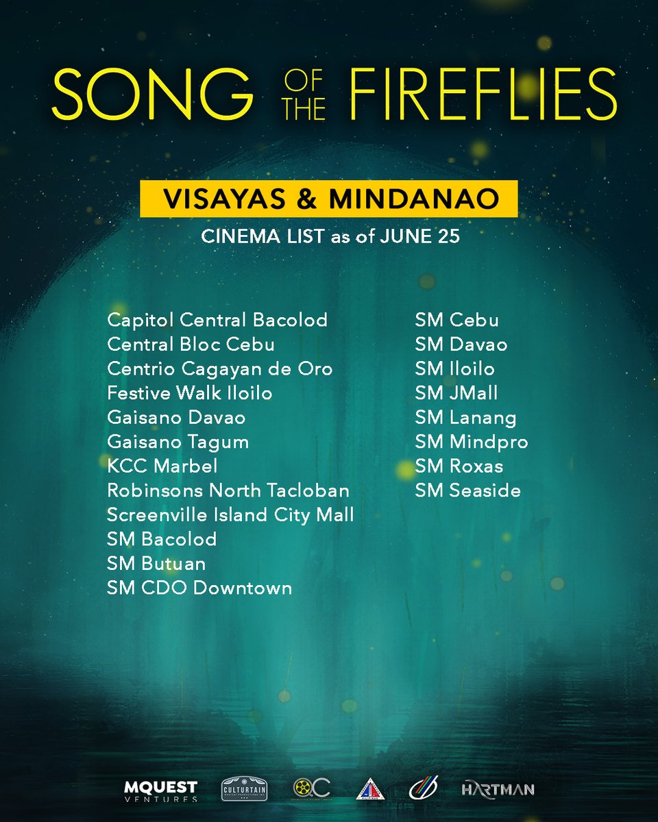 News5PH's tweet photo. NOW SHOWING: SONG OF THE FIREFLIES 🌟

Mapapanood na ang musical film na "Song of the Fireflies" simula ngayong Miyerkules, June 25. Ipalalabas ito sa 85 sinehan sa bansa.

Tungkol ang pelikula sa kwento ng Loboc Children's Choir ng Bohol.

Pinagbibidahan ito nina Morissette, Rachel Alejandro, Krystal Brimner, Noel Comia Jr., at iba pa.

Ipinroduce ito ng Culturtain Musicat Productions sa pakikipagtulungan ng MQuest Ventures, Quezon City Film Development Commission, Quezon City Government, at CMB Films.

📷: MQuest Ventures