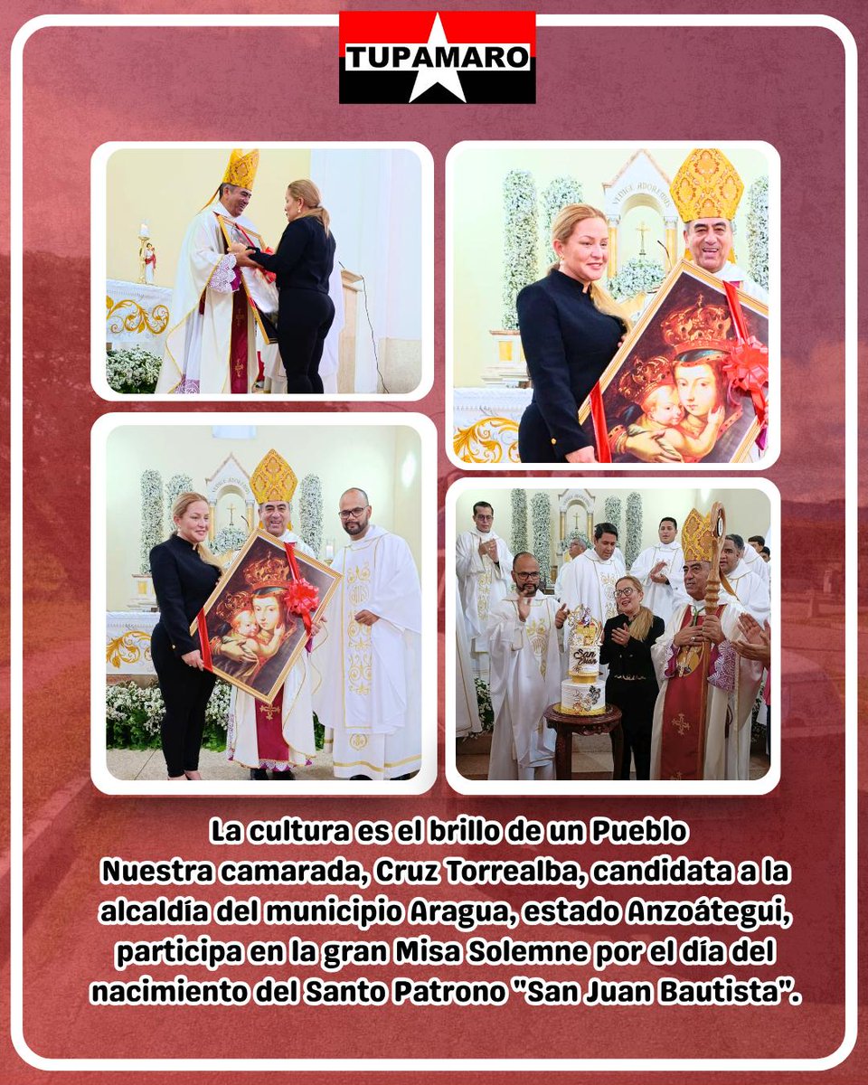 📌 Nuestra camarada, Cruz Torrealba, candidata a la alcaldía del municipio Aragua en el estado Anzoátegui, participó en la Misa Solemne por el natalicio del Santo Patrono, San Juan Bautista. Este evento subraya las profundas raíces culturales y espirituales que unen a la