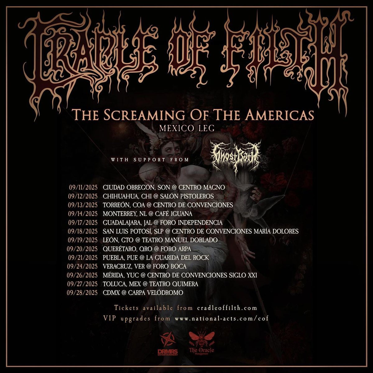 Setlist.me (@setlist_me) on Twitter photo #NuevoShow
Cradle of Filth <a href="/CradleofFilth/">Cradle of Filth</a> de gira por México en septiembre.
Presentado por: Dreamers Entertainment
<a href="/gosbookingmx/">gosbookingmx</a> #NuevoShow
Cradle of Filth <a href="/CradleofFilth/">Cradle of Filth</a> de gira por México en septiembre.
Presentado por: Dreamers Entertainment
<a href="/gosbookingmx/">gosbookingmx</a>