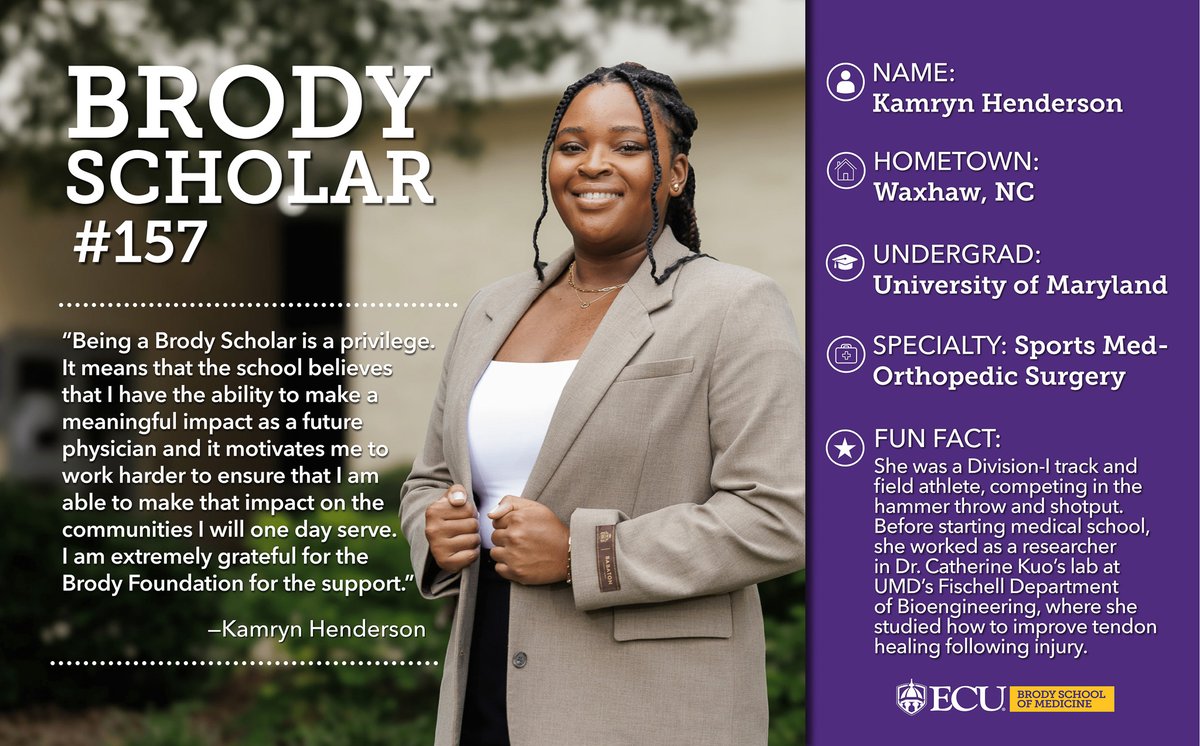 Thank you, Brody Foundation, for your incredible support of one of the premier medical school scholarship programs in North Carolina. Now in its fifth decade, more than 160 Brody School students have won Brody Scholar awards covering tuition, living expenses and so much more.