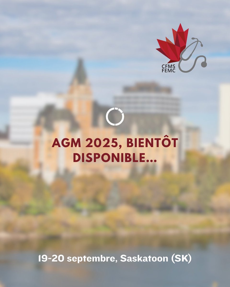 Canadian Medical Students (@cfmsfemc) on Twitter photo 📣 AGM 2025: Sept 19-20 in Saskatoon! Registration opening soon — stay tuned!
📣 AGM 2025 : 19-20 sept. à Saskatoon! Inscriptions bientôt — restez à l’affût!
#CFMS #FEMC #AGM2025 📣 AGM 2025: Sept 19-20 in Saskatoon! Registration opening soon — stay tuned!
📣 AGM 2025 : 19-20 sept. à Saskatoon! Inscriptions bientôt — restez à l’affût!
#CFMS #FEMC #AGM2025