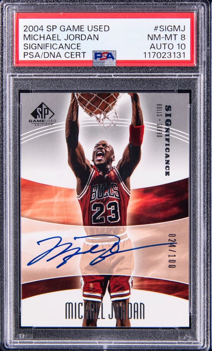 Ryan59860418's tweet image. Just listed one of my favorite MJ autos — clean, bold signature and great eye appeal.

🐐 2004 SP Game Used Significance Michael Jordan Auto /100
🔒 PSA 8 | Auto 10 @GoldinCo @CardPurchaser @SportsCardInv 

Link: bit.ly/3ZOu72h

#MichaelJordan #BasketballCards…