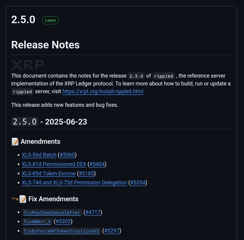 XRPL client rippled v2.5.0 is out. 🔥

Not only is this release especially important for all the new permissioned features ...

It's also important because it supports more reliability for the XRPL which should help convince dUNL validators to push for more feature activations.