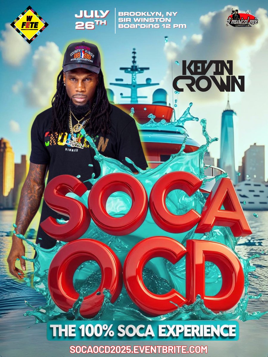 wefetemas's tweet photo. 🚨BROOKLYN, GET READY!🚨
The Energy God himself — DJ KEVIN CROWN — is taking over the waves at SOCA OCD 🎧💥

🛳️ Saturday, July 26th
📍 Sir Winston, Brooklyn
🕛 Boarding at 12 PM
🌊 100% SOCA. 100% VIBES.

🎟️ Lock in your crew before it’s too late:
👉 https://t.co/Tcsddzho2m https://t.co/tr8GsslTUi