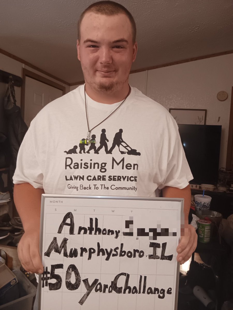 Anthony  from Murphysboro, IL who recently signed up for our 50 yard challenge received his safety glasses, ear plugs and white shirt in the mail ! He’s  officially ready to start ! What words of advice would you  give to him ?