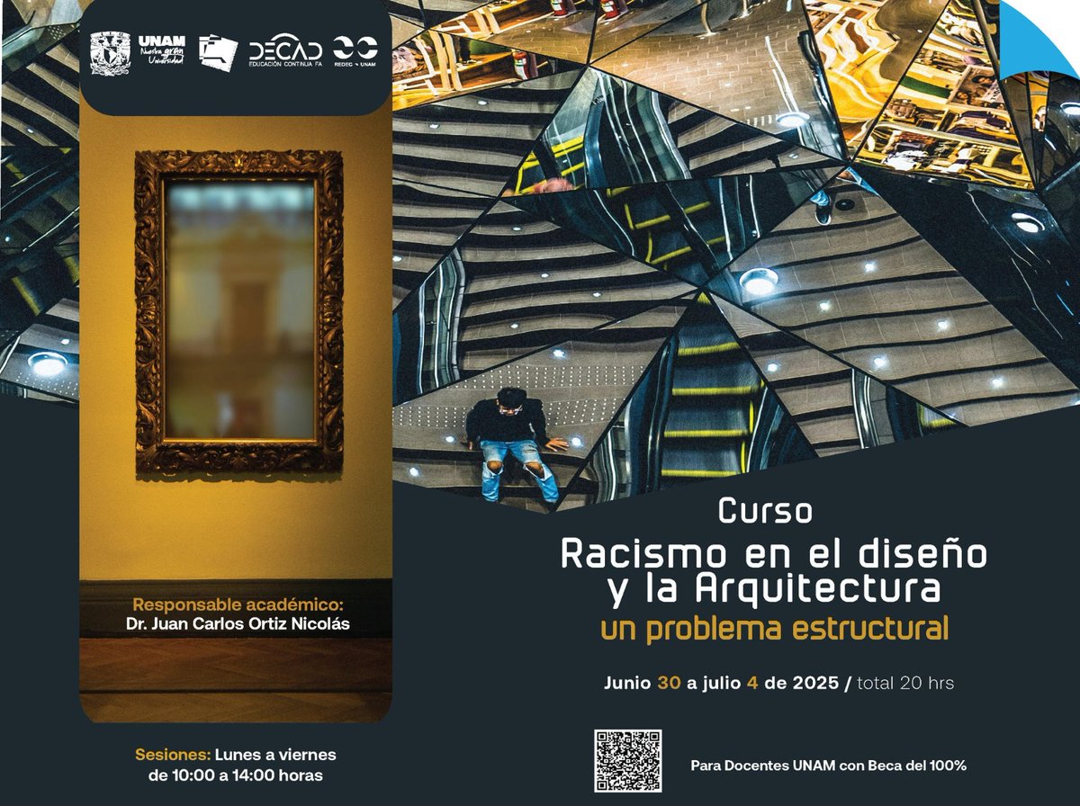 La próxima semana estaré impartiendo el curso: racismo en el diseño y la arquitectura, un problema estructural en la Facultad de Arquitectura de la UNAM.
Les detalles se encuentran aquí:
Facultad de Arquitectura
El curso no tiene costo para personas adscritas a la UNAM