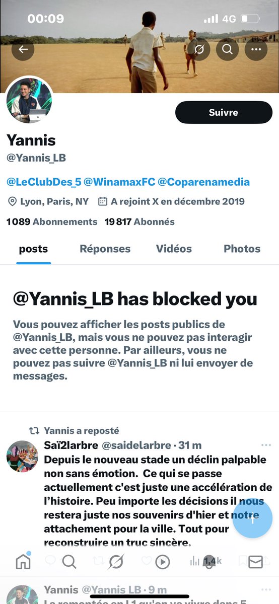 Les lyonnais, s’il vous plaît, arrêtez avec les influenceurs à la con, ils sont une gangrène pour le club, il m’a bloqué parce que je lui ai dit la vérité. Faisons du ménage, c’est le moment ou jamais, dégagez nous ça de notre communaute !