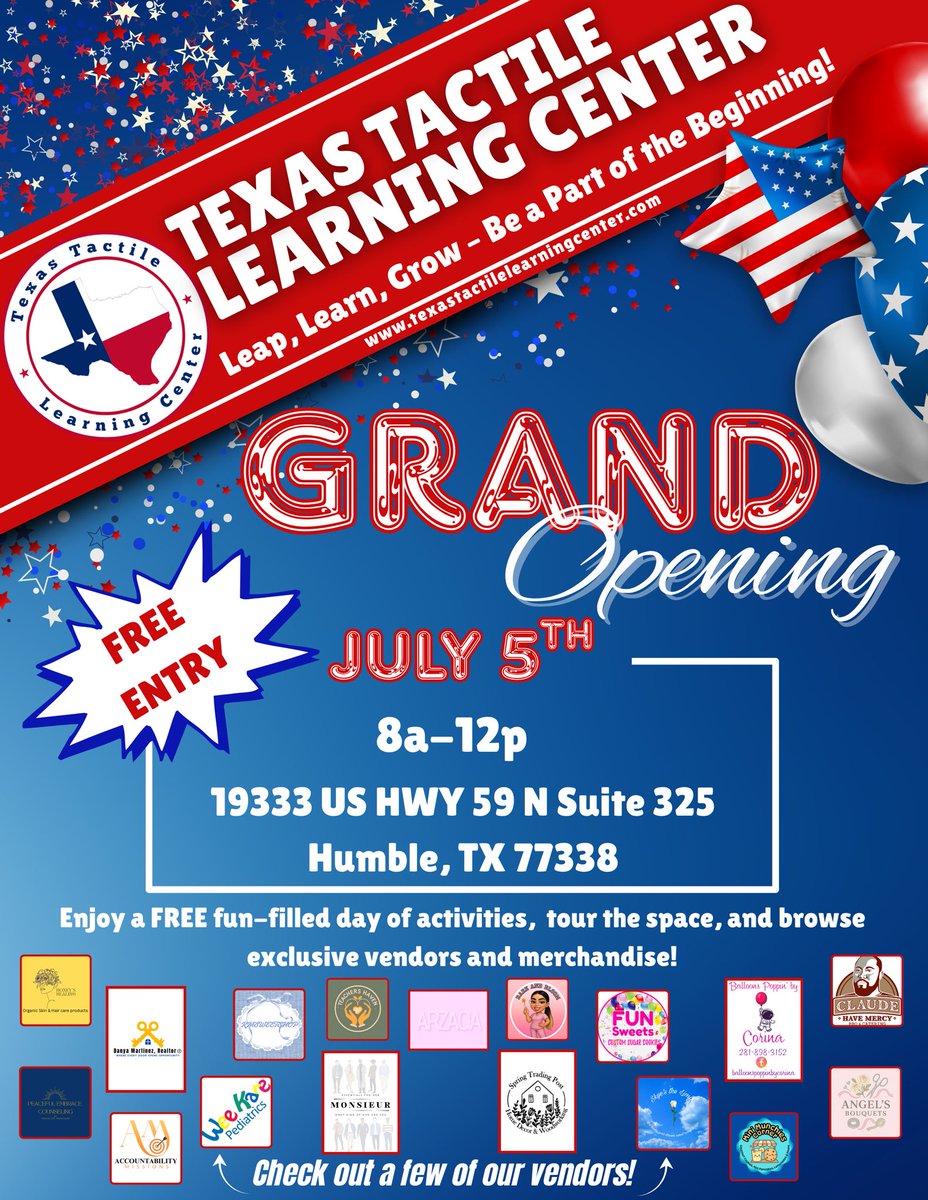 Stephanie Flores, M. Ed. (@slflores77338) on Twitter photo Stop by and celebrate with us on July 5, 2025! We will have so many vendors to stop and shop with! You don’t want to miss it! <a href="/texastactile/">Texas Tactile Learning Center</a> Stop by and celebrate with us on July 5, 2025! We will have so many vendors to stop and shop with! You don’t want to miss it! <a href="/texastactile/">Texas Tactile Learning Center</a>