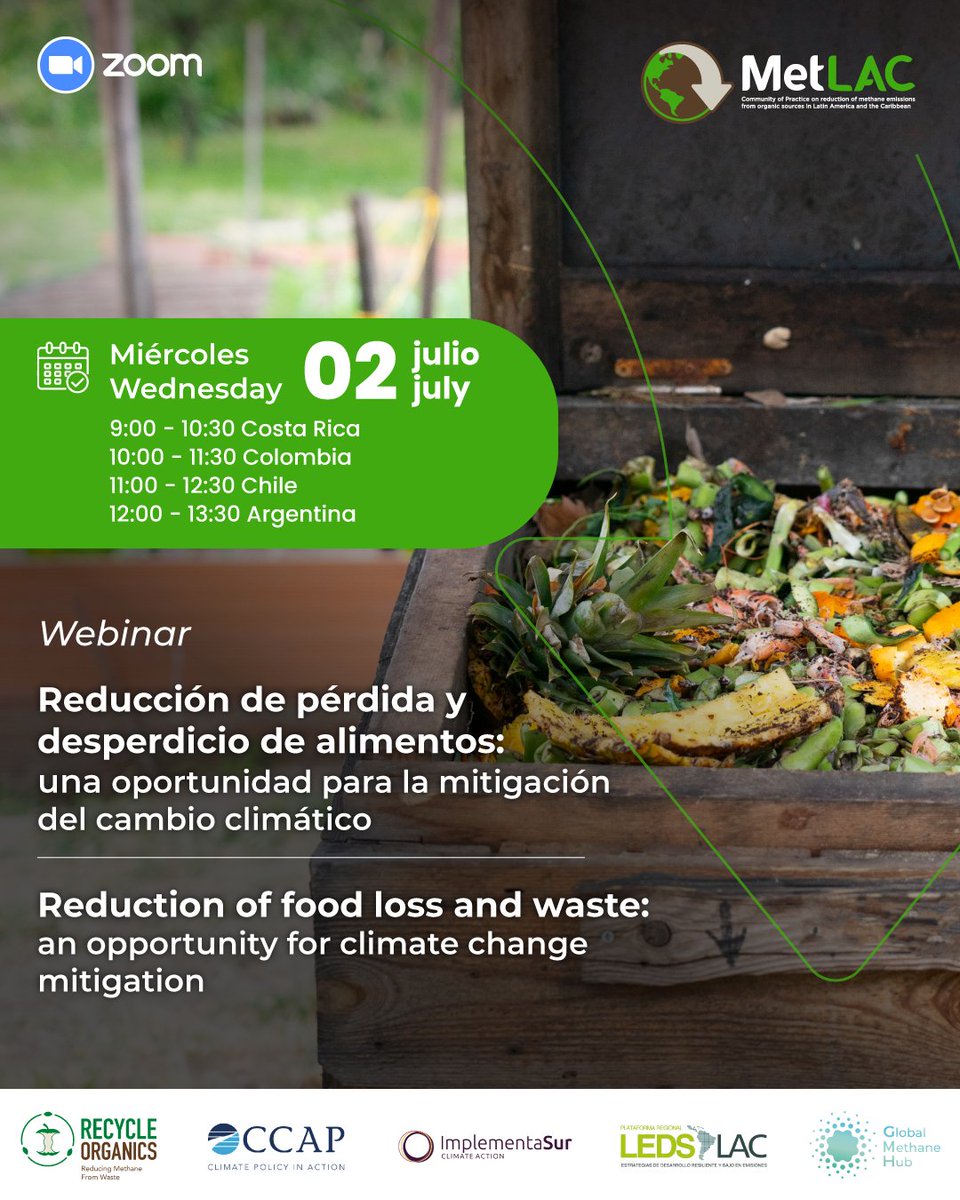 🌱 Participa en este webinar de la Comunidad de Práctica #MetLAC en el que exploraremos la contribución de las iniciativas de reducción de pérdida y desperdicio de alimentos a la mitigación del #CambioClimático.

🔗 Regístrate aquí: tinyurl.com/metlac0207
