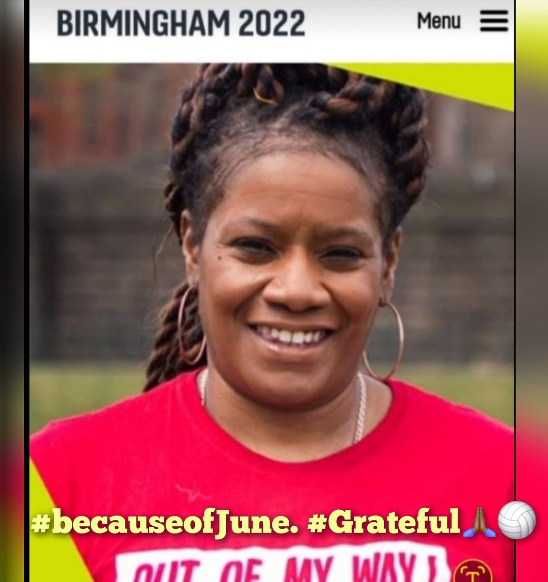 InTheChatTime's tweet image. I was 1 of 14 of 350 nominees to be  chosen as #HometownHero for grassroots netball.We did the recording, 10 mins from where June lived in Bham. I thought  of her the whole  time we filmed. June would have loved #CWG #BackToNetball, #WalkingNetball. All this👇🏾 #becauseofJune😭🏐