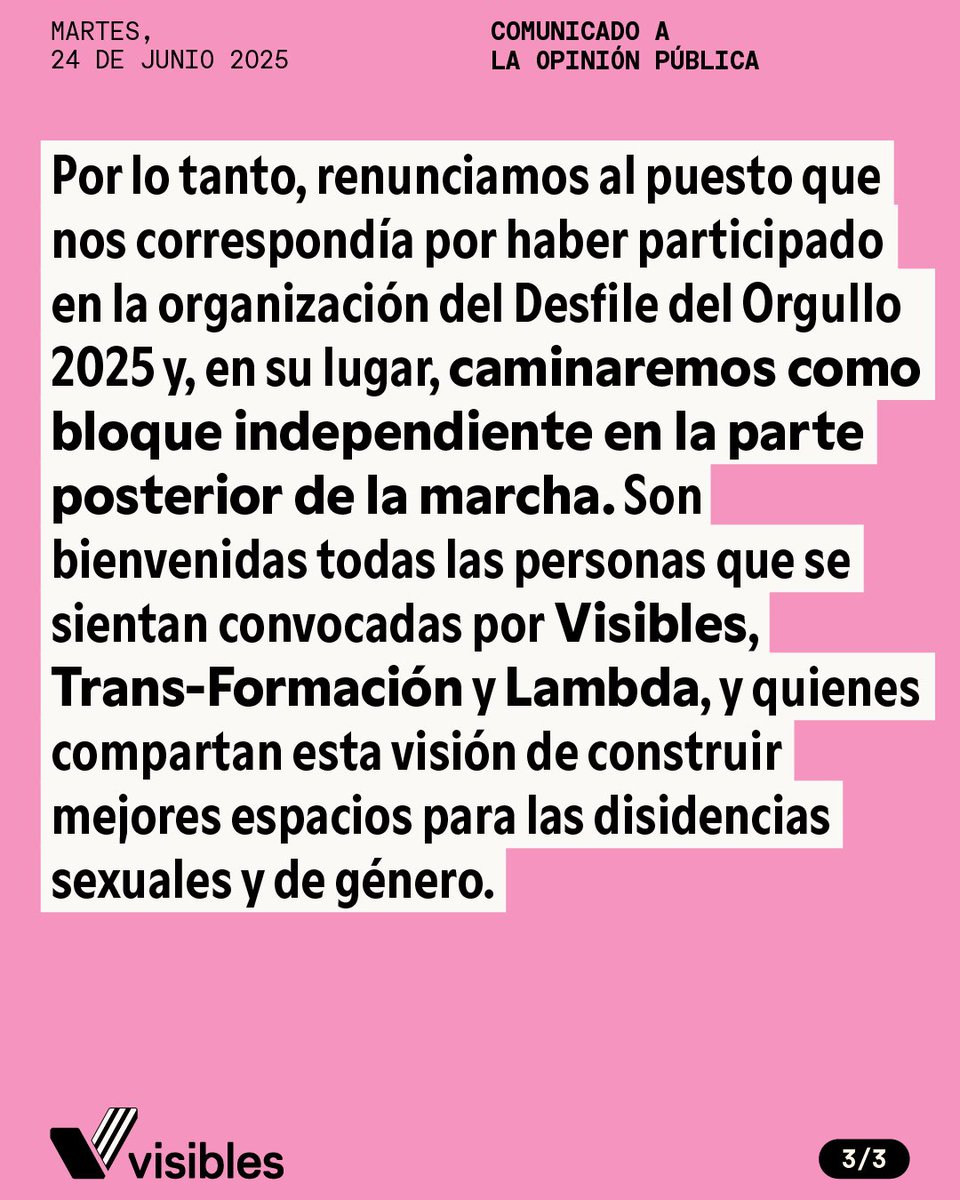 Es posible empezar a construir una Marcha del Orgullo que celebre nuestras identidades, honre la memoria y encarne la digna resistencia por nuestros derechos; una marcha organizada por quienes apostamos por un horizonte común, el cuidado mutuo y el relevo generacional.