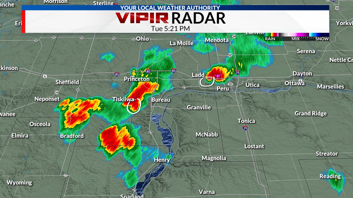 Despite little to no wind shear sthe storms in Bureau, La Salle, and Putnam County have shown signs of very weak rotation as they appear to be hooked on to surface boundary. Storms could post a risk of damaging winds, small hail, and perhaps a brief/weak tornado.