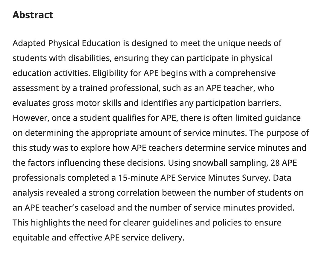 Congrats to Drs. Bittner, Young, Lavay and APE teachers Jose Barajas Olguin and Miguel Olivares for their recent article in Palaestra on How are APE service Minutes Determined? It was named the NCPEID Featured Article!