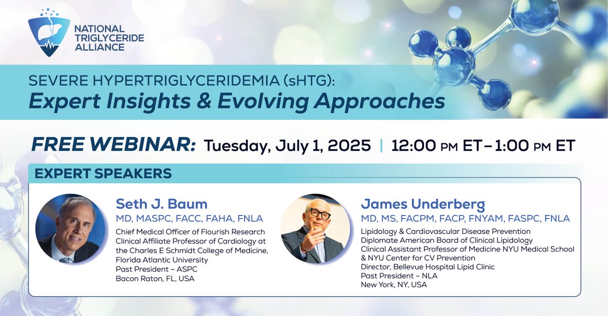 HeartNurses's tweet image. Join our partners @NatTgAlliance on July 1 (12PM ET) for a free 1-hour webinar on diagnosing + managing severe hypertriglyceridemia (sHTG). Case reviews + Q&A w/ @SethJBaumMD & @lipiddoc Register now: nta.ampstream.io/nta1 #sHTG #Triglycerides
