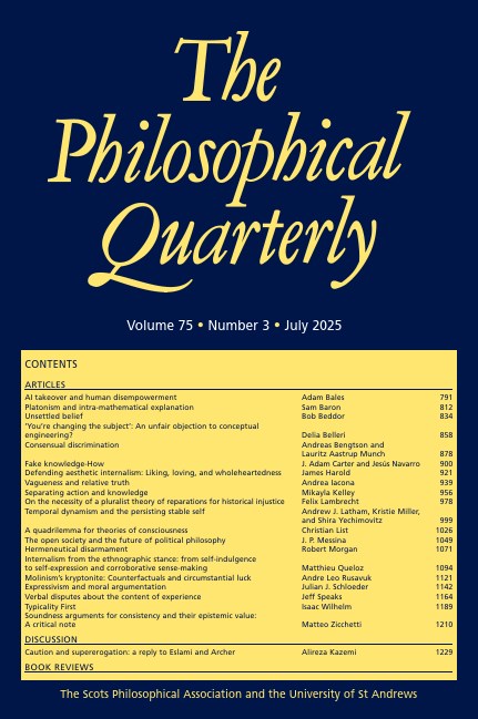 Francesco Berto (@franz_berto) on Twitter photo The third 2025 issue of The Philosophical Quarterly is out!
academic.oup.com/pq/issue/75/3
<a href="/OUPPhilosophy/">Oxford Philosophy</a> The third 2025 issue of The Philosophical Quarterly is out!
academic.oup.com/pq/issue/75/3
<a href="/OUPPhilosophy/">Oxford Philosophy</a>