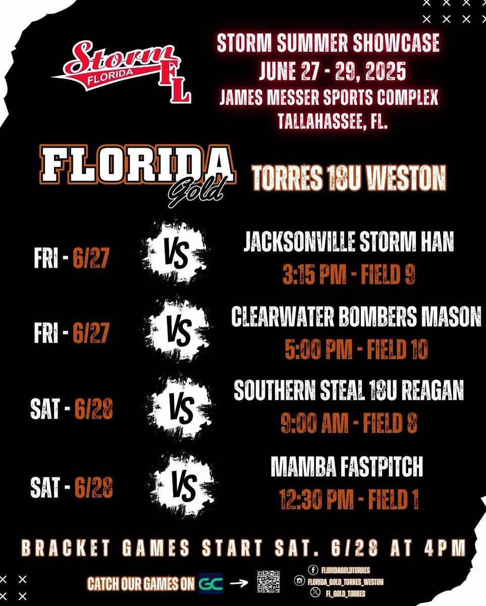 FL_Gold_Torres's tweet photo. We’re headed to Tallahassee this weekend for the Storm Summer Showcase 6/27-6/29! Come check out our squad. LET’S GO!! #goldallday🧡🖤 #trusttheprocess
@CoastRecruits @SBRRetweets @Sports_Recruits @TopPreps @ondecksoftball @softballdown @DirectRecruits @Softball_Home  @los_stuff https://t.co/KxCBqfhuv0