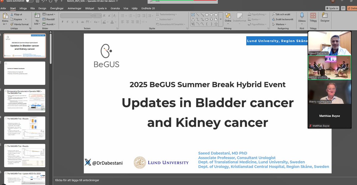 Saeed Dabestani (@drdabestani) on Twitter photo Spoke at #BeGUS2025 on updates in kidney & bladder cancer, featuring results from AURORAX-0087A Coh1 on #GAGomescore for ccRCC recurrence detection.
Insightful panel discussion indeed.
Thanks you organizers incl <a href="/Eduardrssl/">Eduard Roussel</a> & <a href="/joniau/">steven joniau</a> for the invite. Spoke at #BeGUS2025 on updates in kidney & bladder cancer, featuring results from AURORAX-0087A Coh1 on #GAGomescore for ccRCC recurrence detection.
Insightful panel discussion indeed.
Thanks you organizers incl <a href="/Eduardrssl/">Eduard Roussel</a> & <a href="/joniau/">steven joniau</a> for the invite.