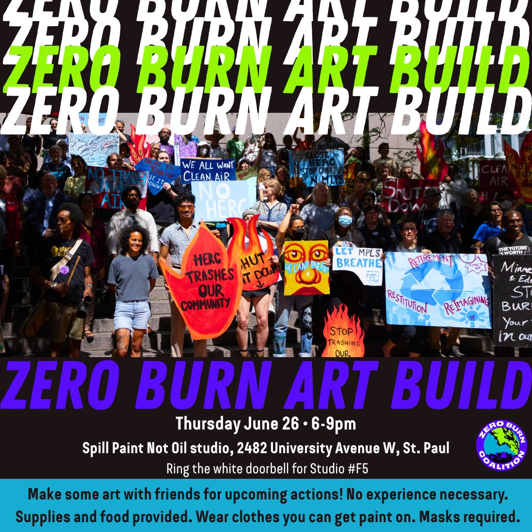 zeroburnmn's tweet image. ⚡🎨THURS: Make some art with friends as we gear up for a big push this summer!
🗓 Thurs June 26: 6-9pm
📍Spill Paint Not Oil, 2482 University Ave W, St. Paul