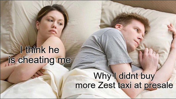 berketron's tweet photo. ZEST TAXI announced presale buyers get 2x thats hugee!!!

I minted 12x Zest taxi and will get 24. Also for 3x @0xOrangez you get 1 GTD.

Mint is soon dont miss out! 

$Zest will be fuel at the zest taxi. So load your bags.

3x Orangez NFTs = 1 GTD 
 $ZEST holders: 50K = 1 GTD 
 100K = 3 GTD 
 300K+ = 10 GTD (Max) @Zest_Ronin