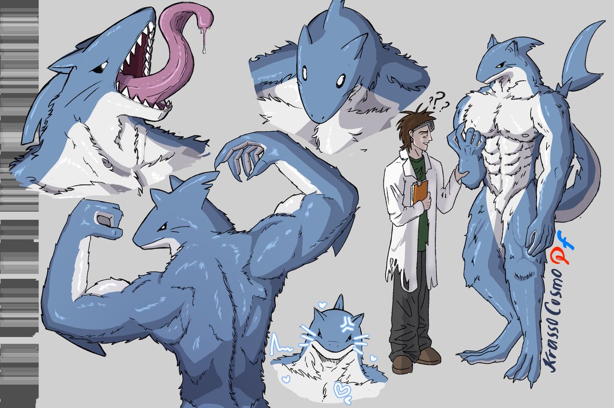 KrassoCosmo's tweet photo. Jacko 

I finally finished it I had trouble drawing the front side, that's why it looks weird... He's like a hybrid of a wolf, shark, and cat... I know it's weird, but whatever... I like it...

#originalcharacter #furry #shark #cat #wolf #furrybara #musclenerd https://t.co/mivNCN7Qm6