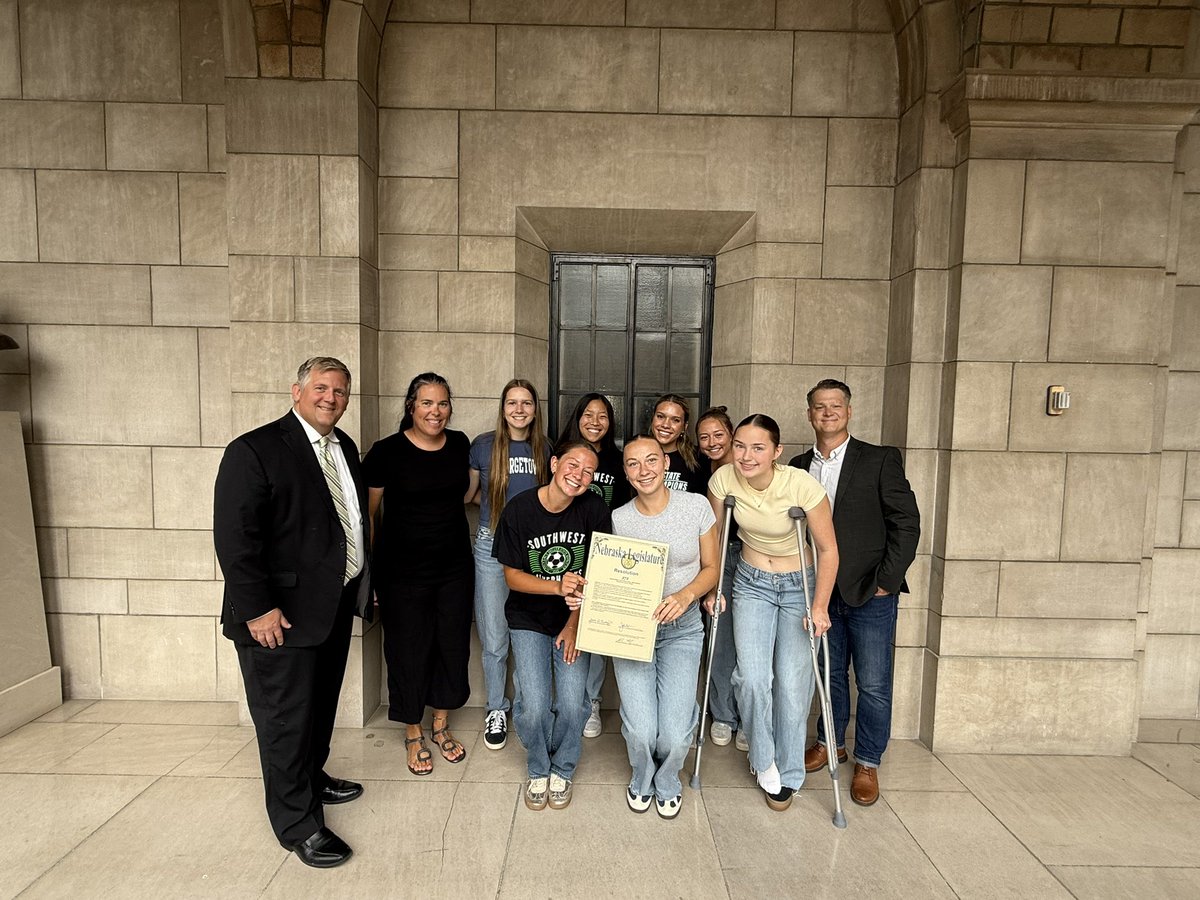 lswgirlssoccer's tweet photo. Silver Hawks trip to the Capital to accept Resolution 272 from the First Session of the 119th Nebraskas Legislature.  Grateful for Senator Prokop and recognizing our 2024 and 2025 Championships.  

@lswathletics @lswhs @PrepExtra @NEPrepZone @nebraska_talk https://t.co/IxquT904GO