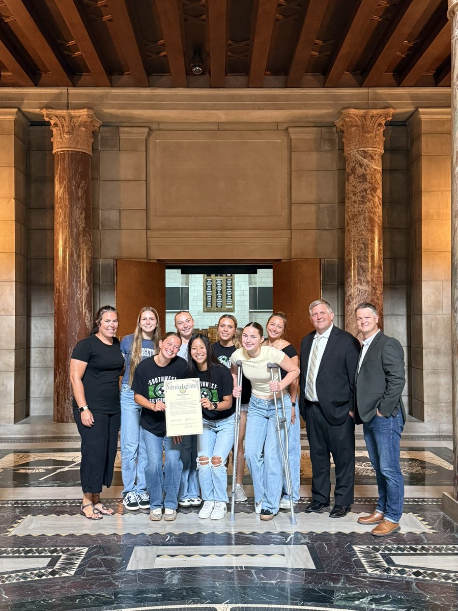 lswgirlssoccer's tweet photo. Silver Hawks trip to the Capital to accept Resolution 272 from the First Session of the 119th Nebraskas Legislature.  Grateful for Senator Prokop and recognizing our 2024 and 2025 Championships.  

@lswathletics @lswhs @PrepExtra @NEPrepZone @nebraska_talk https://t.co/IxquT904GO