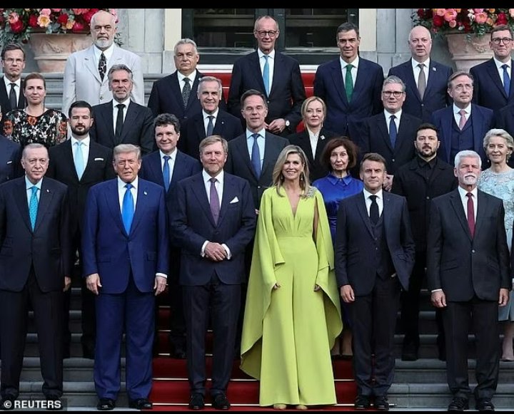 Zelensky who's country isn't even a member of NATO looks miffed because he is on the second row.

But not as miffed as Starmer who is in the third row....looking gormless.