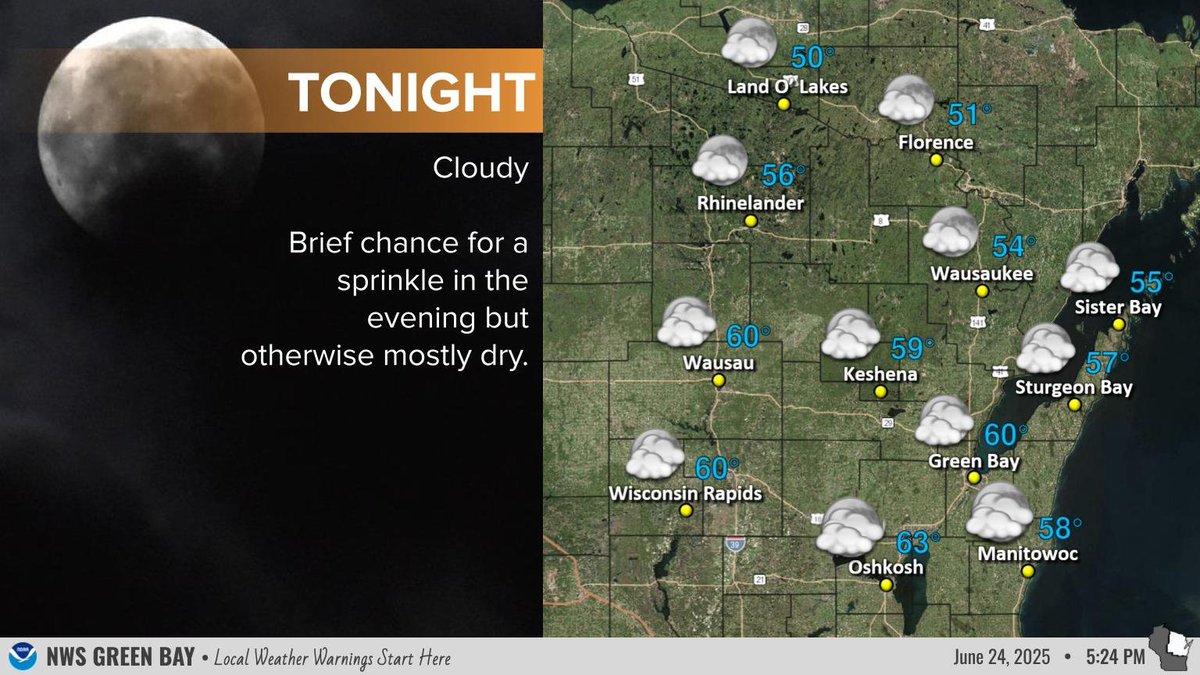 A few sprinkles still possible this evening but most will see quiet and dry weather overnight. #wiwx