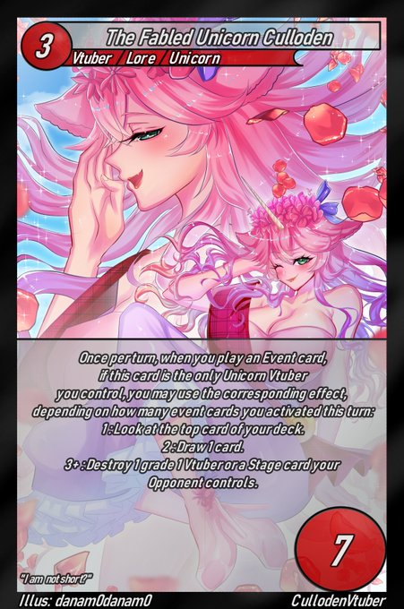 Cully 🦄🏴 Culloden Unicorn V Tuber 🦄 (@cullodenunicorn) on Twitter photo Something awesome is coming 🦄🏴
I AM A TCG CARD!!!
I will be a playable card in the free to play VTuber TCG card game <a href="/oshinocard/">Oshi-No-Card!</a> coming soon on table top simulator!!
Art by - <a href="/danam0danam0/">Danamo🎨VGen🆗</a> Something awesome is coming 🦄🏴
I AM A TCG CARD!!!
I will be a playable card in the free to play VTuber TCG card game <a href="/oshinocard/">Oshi-No-Card!</a> coming soon on table top simulator!!
Art by - <a href="/danam0danam0/">Danamo🎨VGen🆗</a>
