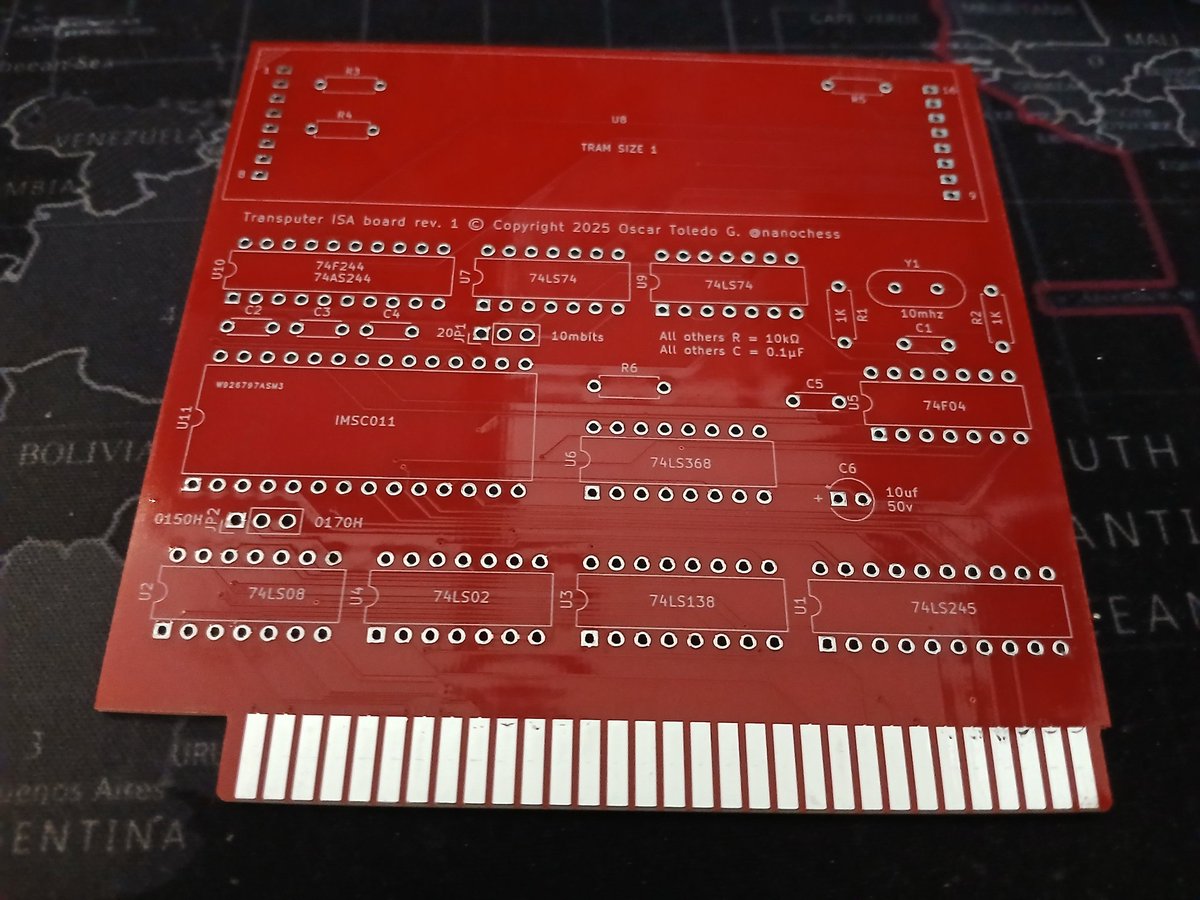 nanochess's tweet image. I want to release my transputer PCB board, but when I adjusted the schematic to add port and speed selection, KiCad decided I wanted to do the definitive crossover between D0 and A4, bringing down the 286 🫣 I was able to scratch it and add the wire of shame 😅 #retro #transputer