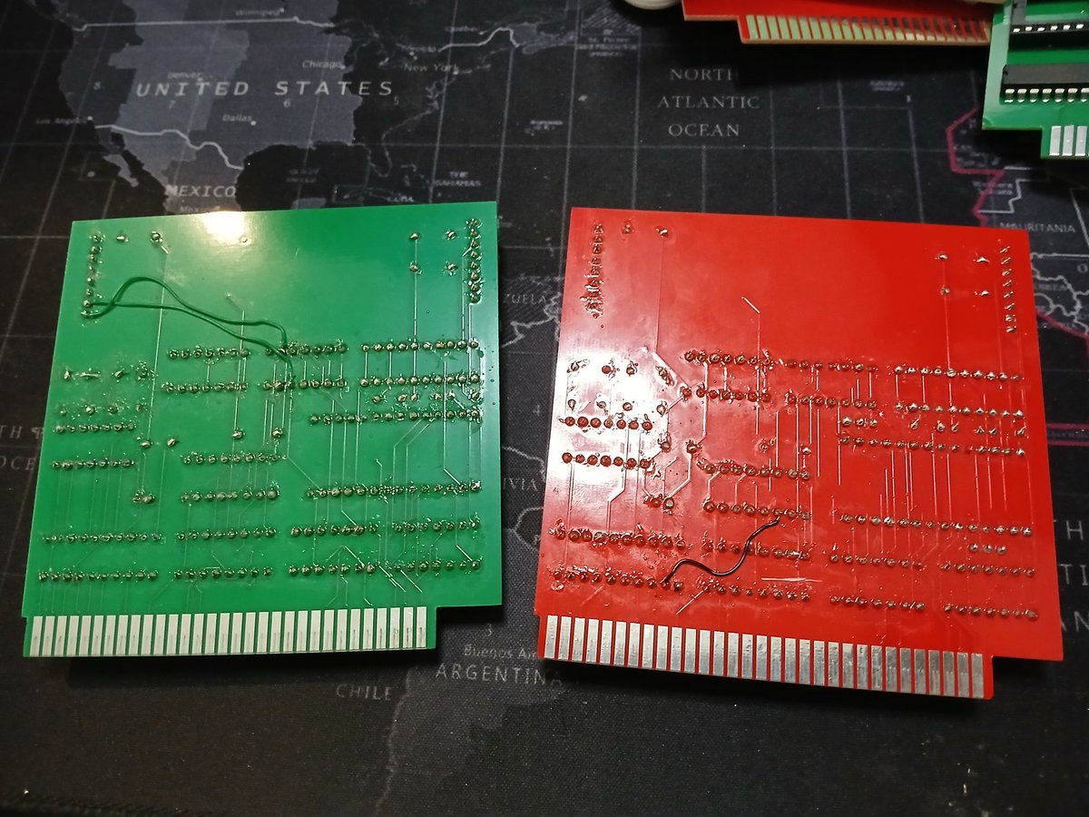 nanochess's tweet image. I want to release my transputer PCB board, but when I adjusted the schematic to add port and speed selection, KiCad decided I wanted to do the definitive crossover between D0 and A4, bringing down the 286 🫣 I was able to scratch it and add the wire of shame 😅 #retro #transputer