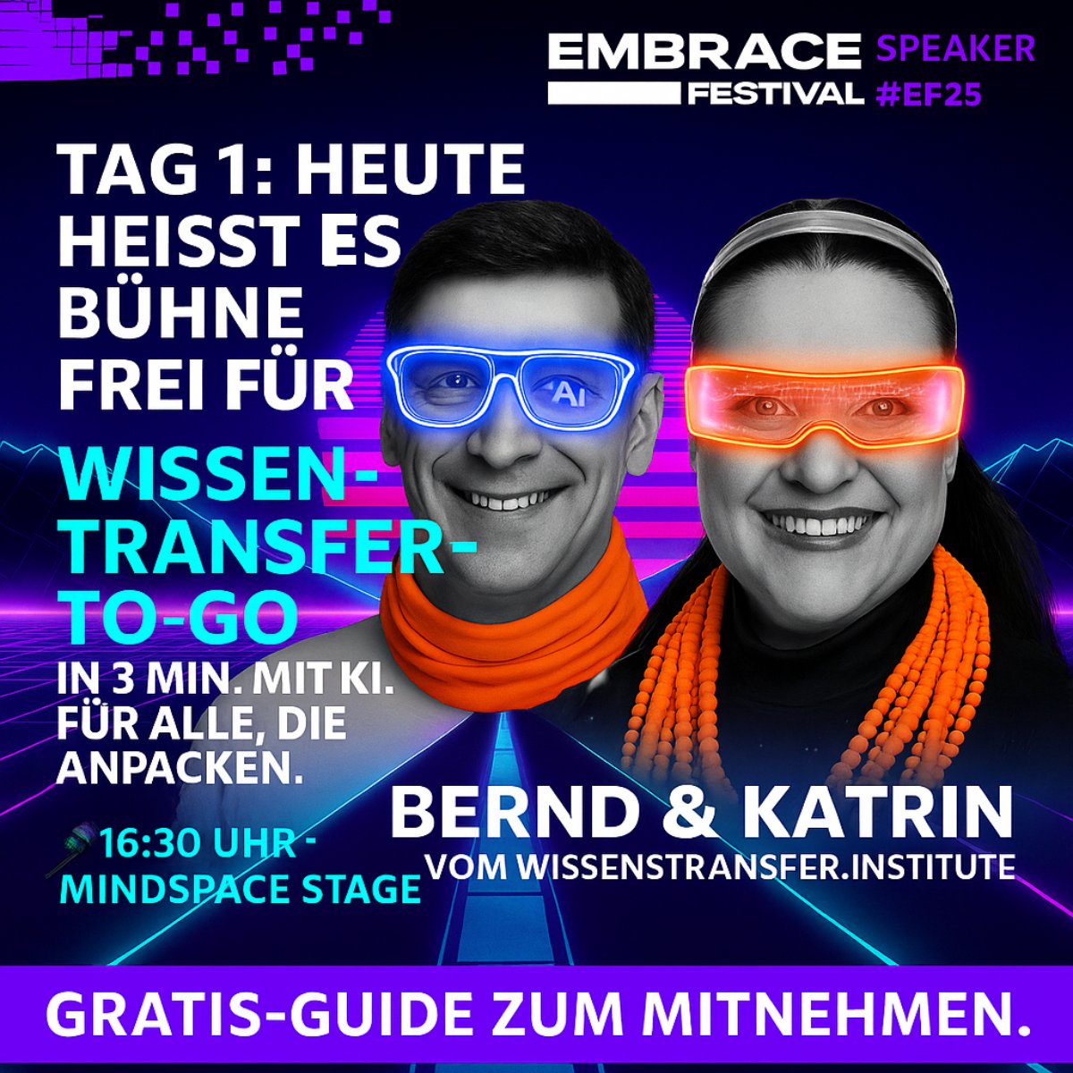 𝗛𝗲𝘂𝘁𝗲 𝗶𝘀𝘁 𝗱𝗲𝗿 𝗧𝗮𝗴 𝗳𝘂̈𝗿 𝗮𝗹𝗹𝗲, 𝗱𝗶𝗲 𝗮𝗻𝗽𝗮𝗰𝗸𝗲𝗻!
🚀 𝗧𝗮𝗴 𝟭 𝗯𝗲𝗶𝗺 #𝗘𝗙𝟮𝟱: Heute heißt es Bühne frei für Wissen, das wirklich wirkt.
🎤 𝟭𝟲:𝟯𝟬 𝗨𝗵𝗿 · 𝗠𝗜𝗡𝗗𝗦𝗣𝗔𝗖𝗘 𝗦𝘁𝗮𝗴𝗲
Wissenstransfer-To-Go – In 3 Minuten mit KI &amp; QR-Code.
