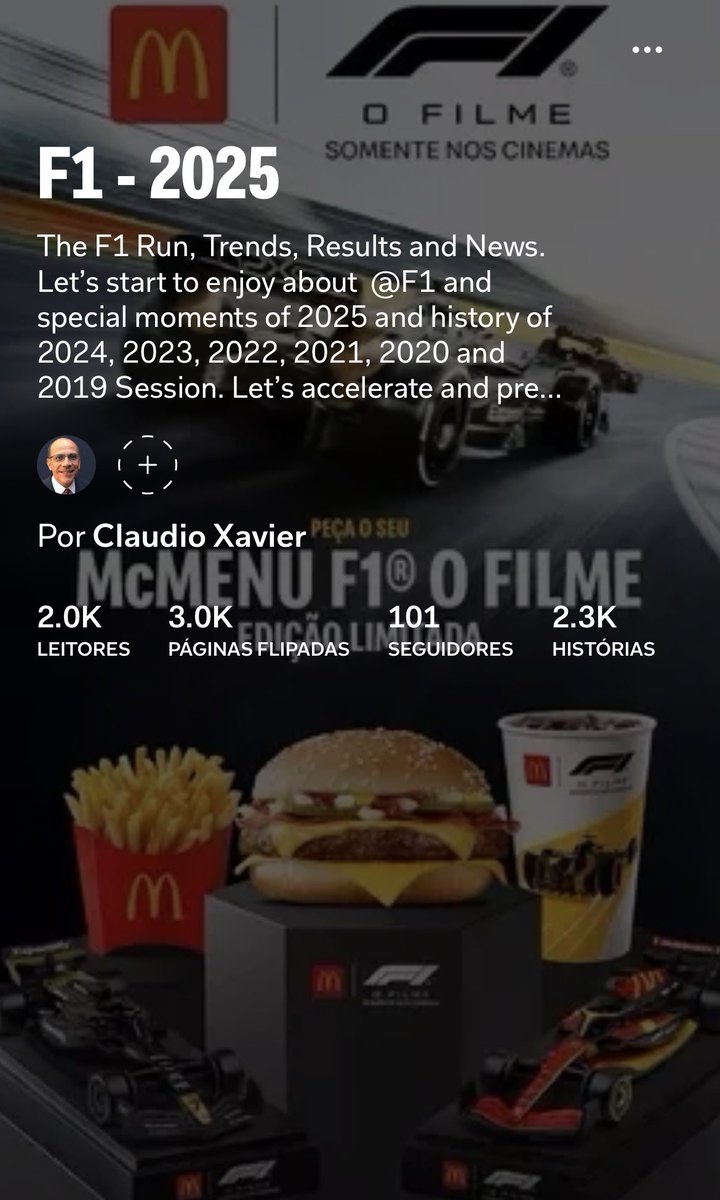 claudiorxavier's tweet photo. F1 - 2025  

🏎️F1 O Filme 🎥 🏎️

É amanhã lançamento 🚀 
MacDonalds F1 🍔

Já comprei a Pré-Estreia 
L11, L12 
Dia 26-Jun F1 O Filme 🎥 🏎️

Divirta-se 

Dad 🏎️❤️Lover❤️🏎️

https://t.co/wmbk05cPan https://t.co/bkga6rk2z7