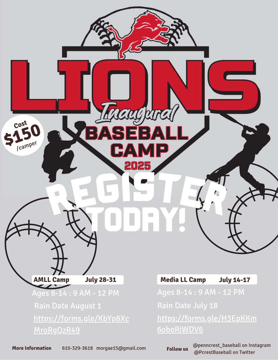 PcrestBaseball's tweet image. Limited spots available, links to register are attached: