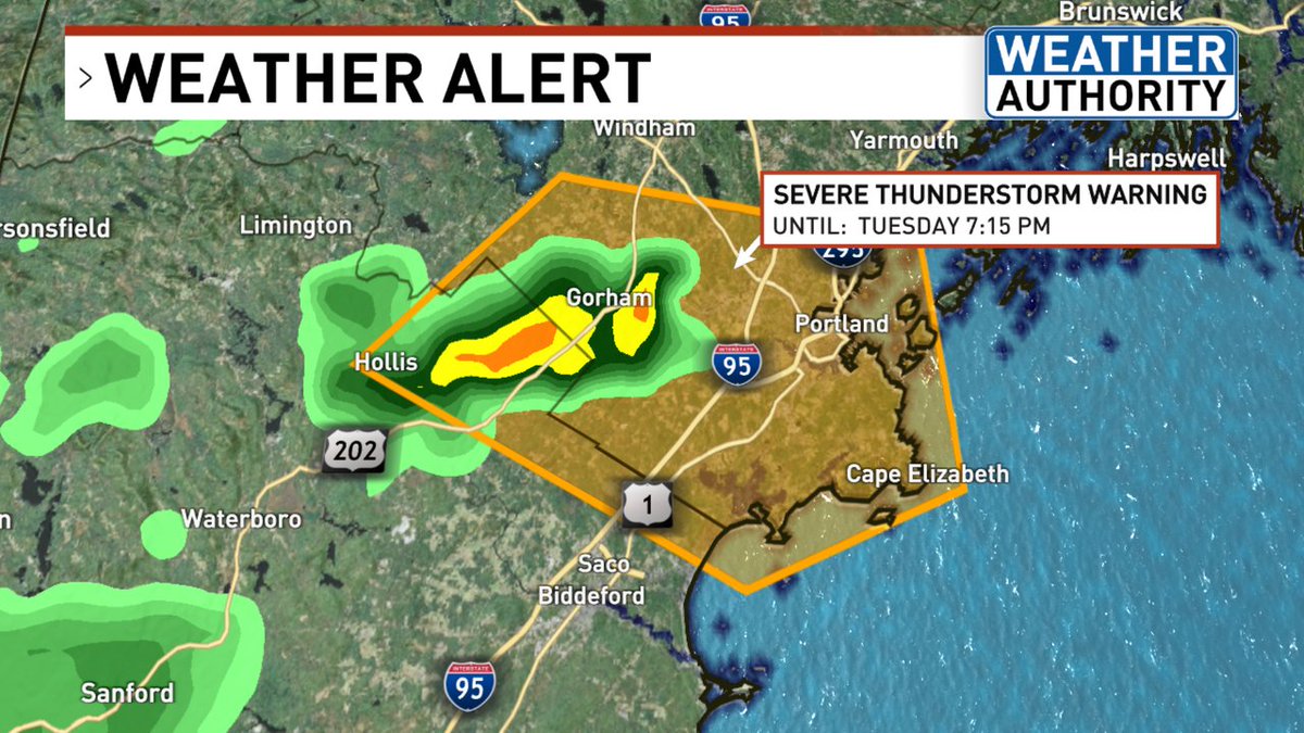 JUST IN: A Severe Thunderstorm Warning is in effect for parts of Cumberland, York County until 6/24 7:15PM