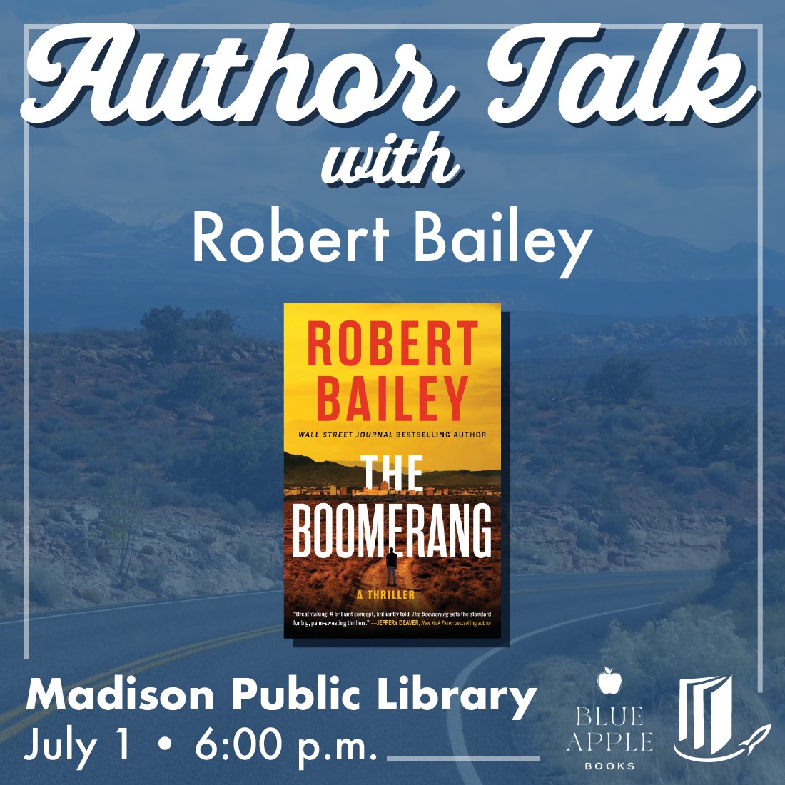 HMCPL (@hmcpl) on Twitter photo 📚 Meet <a href="/RBaileyBooks/">Robert Bailey</a> at the Madison Public Library 📚
-
This event is in partnership with Blue Apple Books. They will be selling copies of "The Boomerang" at the event!
#HMCPL #PublicLibrary #AuthorTalk #RobertBailey #TheBoomerang 📚 Meet <a href="/RBaileyBooks/">Robert Bailey</a> at the Madison Public Library 📚
-
This event is in partnership with Blue Apple Books. They will be selling copies of "The Boomerang" at the event!
#HMCPL #PublicLibrary #AuthorTalk #RobertBailey #TheBoomerang