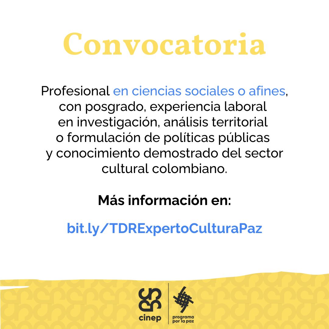 CINEP_PPP's tweet photo. ⚠️▶️ Tenemos dos #Convocatorias vigentes:

1⃣ Profesional en ciencias sociales o afines, con maestría o doctorado. Consulta los Términos de Referencia acá: https://t.co/F7M7b0bKWW

2⃣ #Pasantía para personas de pregrado o posgrado en historia, sociología o afines. https://t.co/05fE15RQau