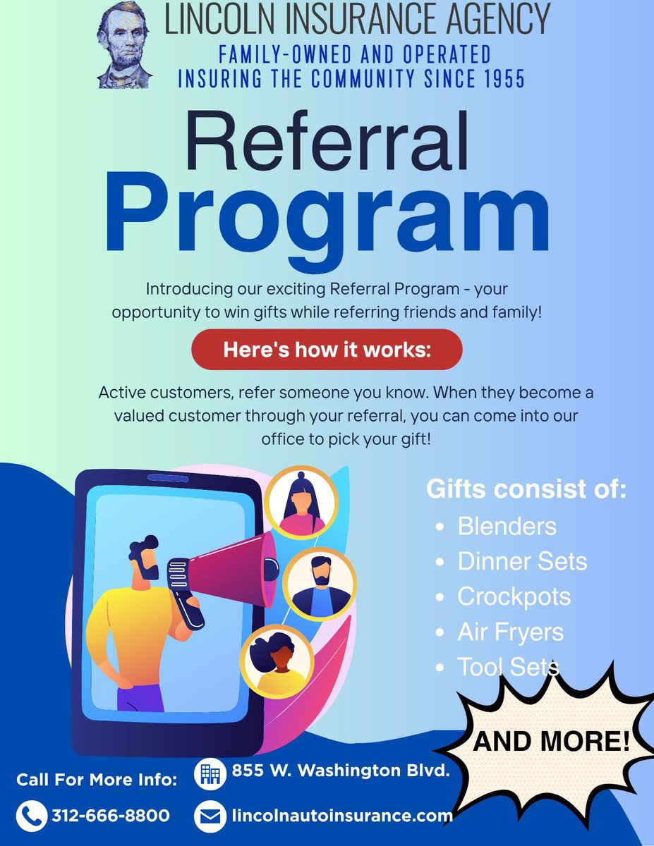 Are you familiar with our referral program? 

If you refer someone who becomes insured, you may be eligible to receive a gift 🎁 

Provide your account number and the person you referred at our office to redeem your gift.

For more information feel free to contact us