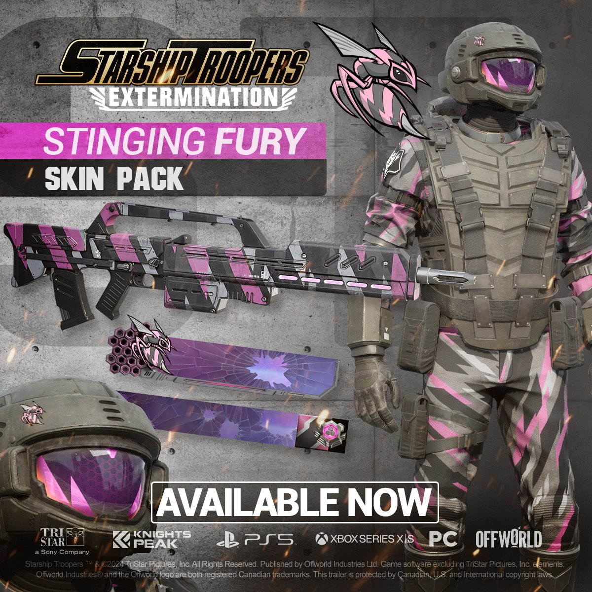 TroopersExt's tweet photo. 🐝🔥 NEW: STINGING FURY SKIN PACK
Unleash vibrant new armor skins designed for Troopers who bring color to the carnage.
Suit up and show the bugs what fury looks like.
Available now! #DoYourPartInStyle https://t.co/HI72WbdTDT