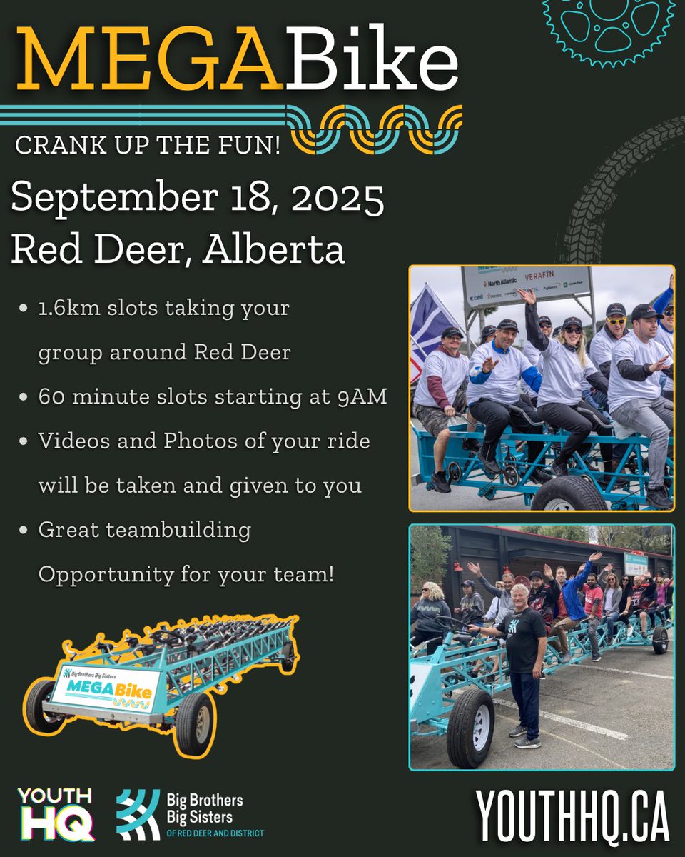 Registration for our MEGABike event on September 18 is OPEN! 
Gather your friends and crank up the fun as you pedal for a great cause.
To register: youthhq.ca/events/item/20…
