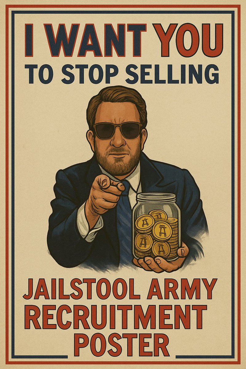 GetJailStool's tweet photo. 🪙 “I WANT YOU… to STOP SELLING.”
Uncle Dave has spoken. Diamond hands only.
Join the $JAILSTOOL Army today — HODL the line, earn your stripes.
#Jailstool #CryptoRecruitment #NoPaperHands https://t.co/RVlejOdapm